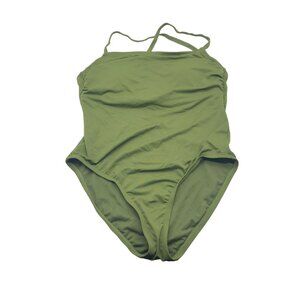 Amavi One Piece Swimsuit Bandeau Underwire Shelf Bra Crossover Straps Green L